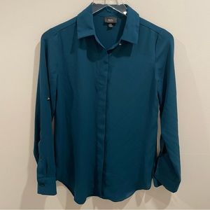 Mossimo Turquoise Teal Button Down Blouse Shirt Top